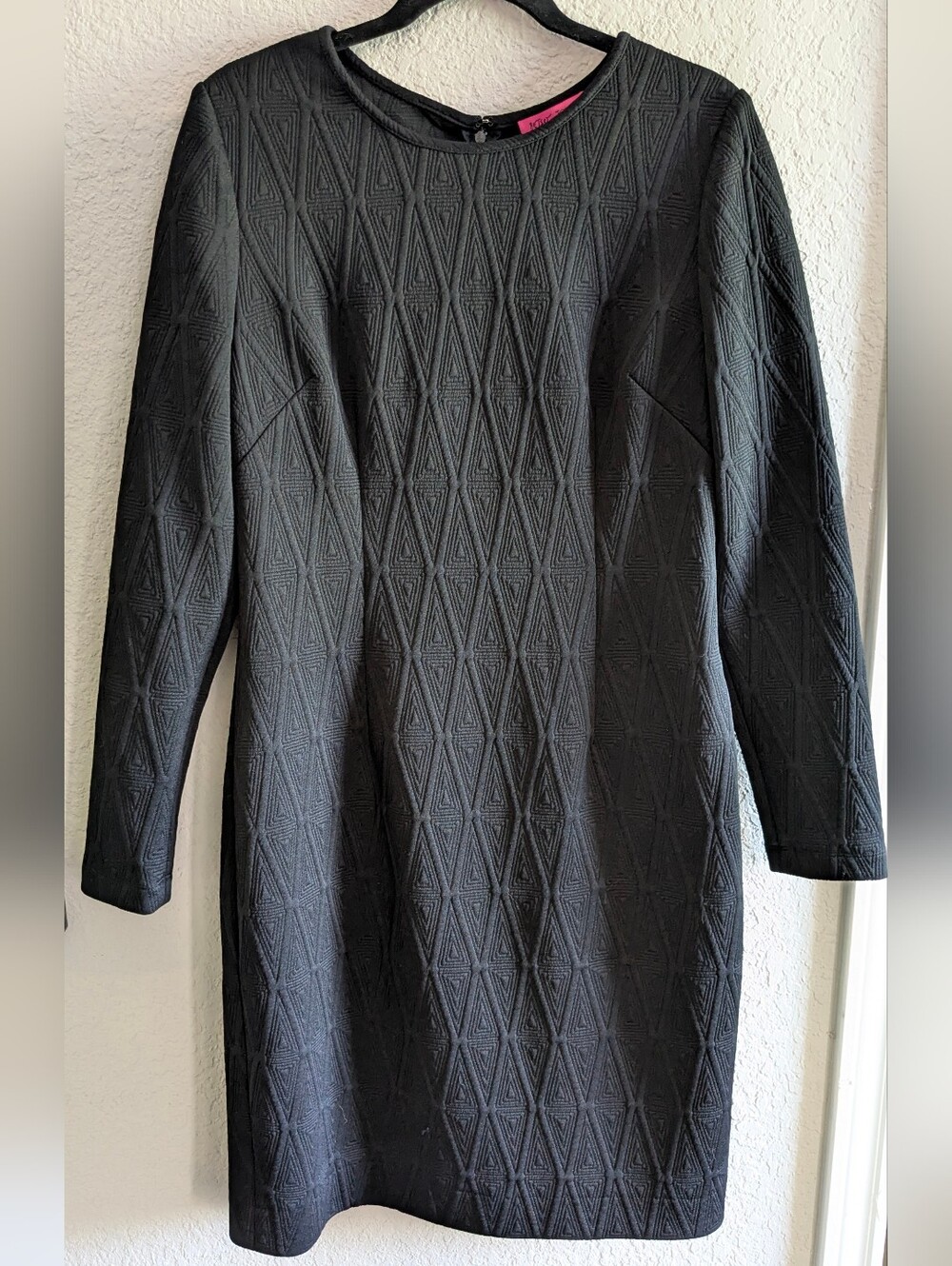 Betsey Johnson Stretch Midi Dress Size 12 Black Quilted Long Sleeve Excellent